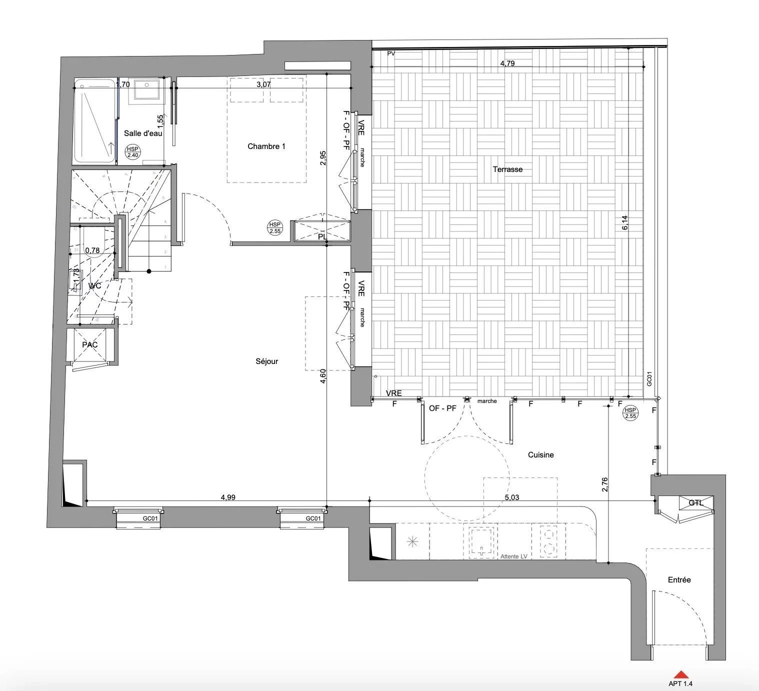T4 en duplex avec grande terrasse.