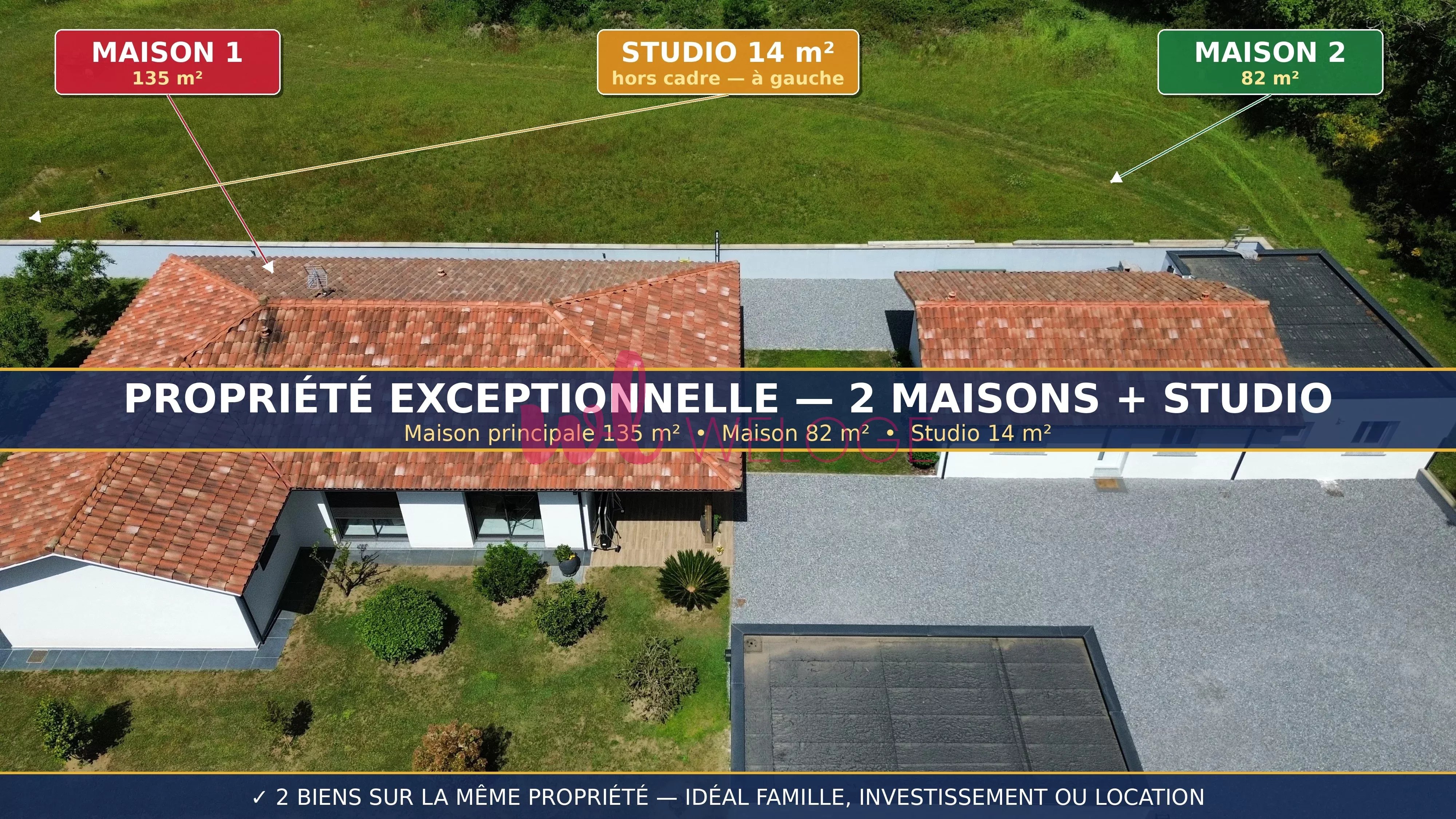 Opportunité à la vente avec 3 logements distincts à vendre sur le même terrain à Saint Geours de Maremne