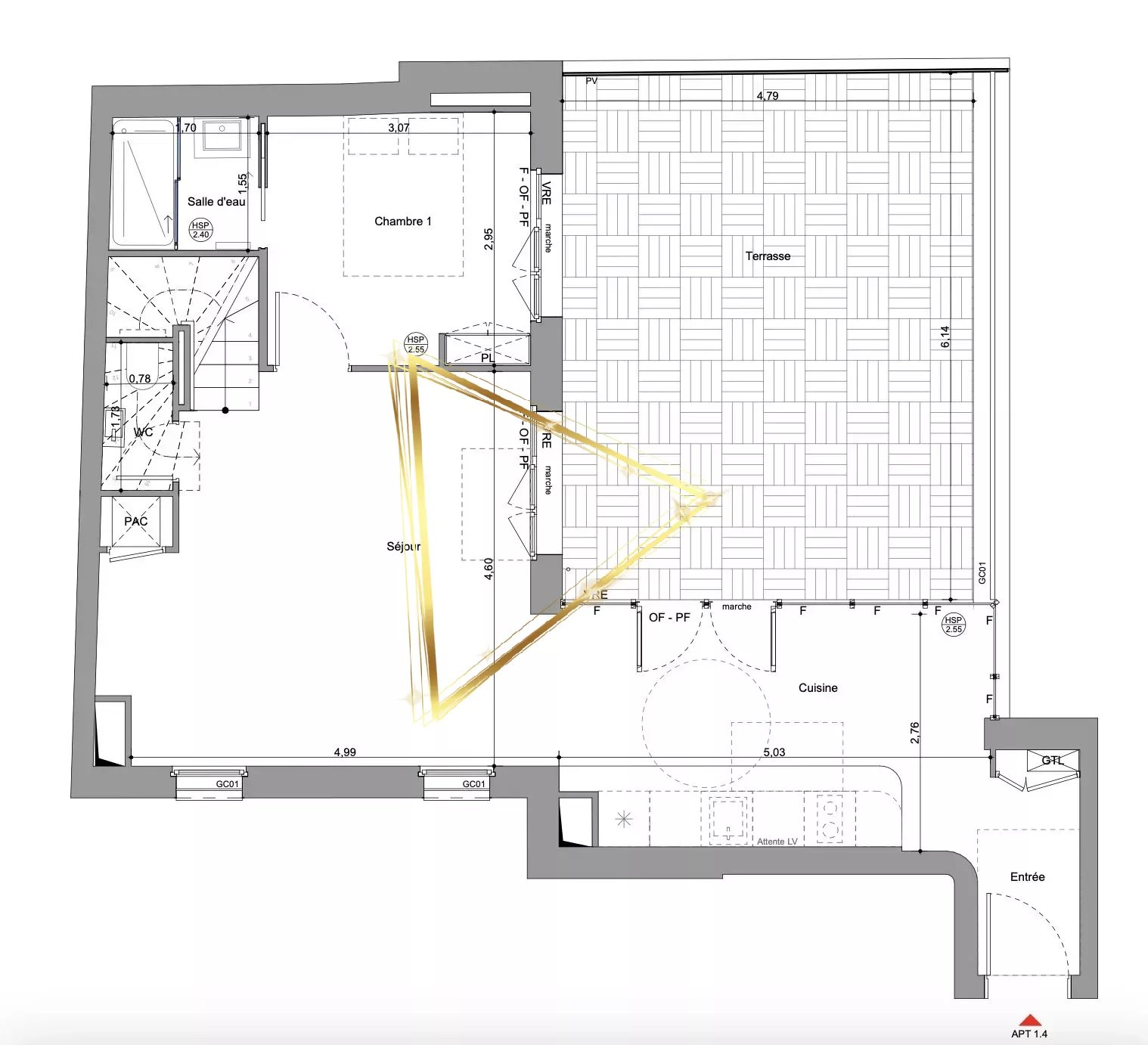 T4 duplex with large terrace.